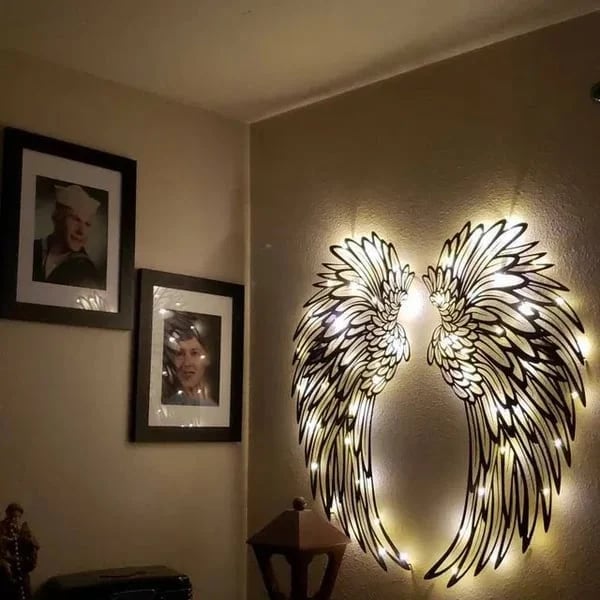 1 PAIR ANGEL WINGS METAL WALL ART WITH LED LIGHTS - GIFT TO HER