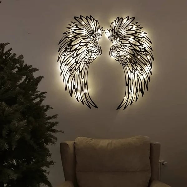 1 PAIR ANGEL WINGS METAL WALL ART WITH LED LIGHTS - GIFT TO HER