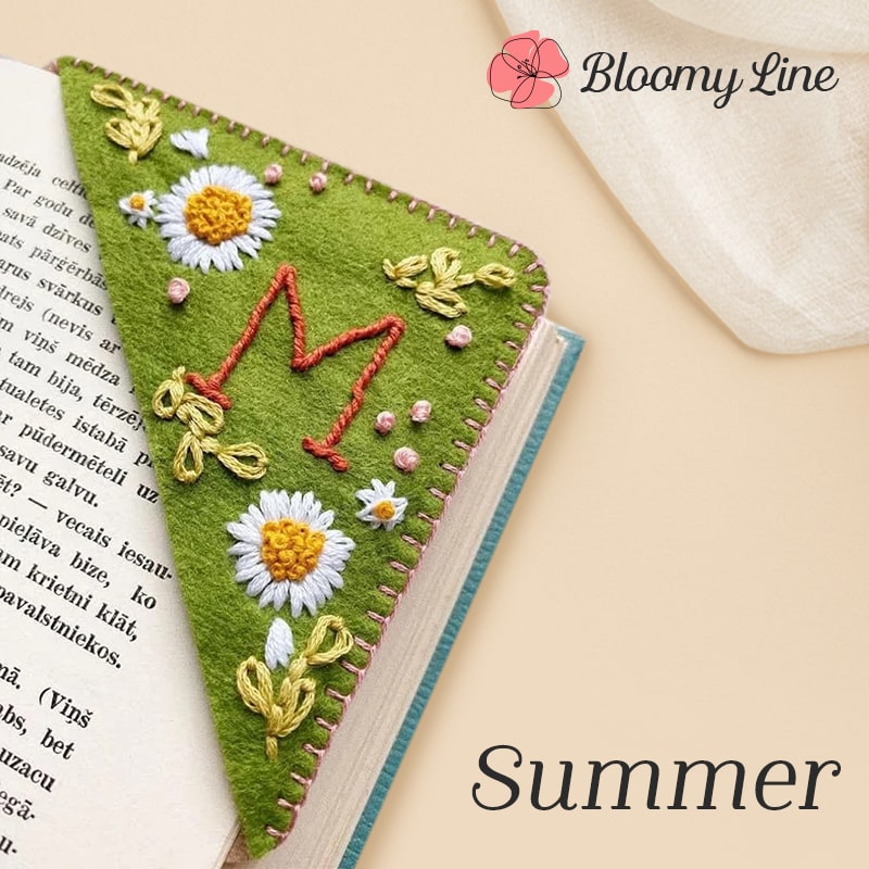 Bloomy Line - LAST DAY 70% OFF - Personalized Hand Embroidered Corner Bookmark