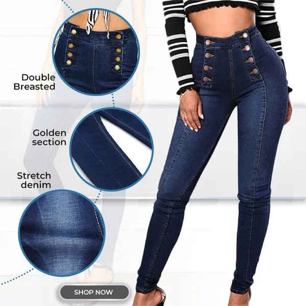 Hot Sale-49% OFF - Double Breasted High Waist Skinny Jeans