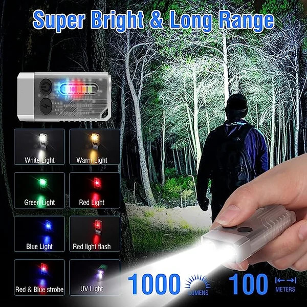 LAST DAY 59% OFF – Small Powerful EDC Flashlight with Red UV Blue Light – Super Bright 1000 Lumens