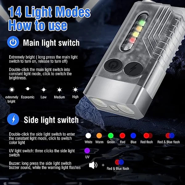 LAST DAY 59% OFF - Small Powerful EDC Flashlight with Red UV Blue Light - Super Bright 1000 Lumens