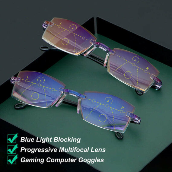 LAST DAY $9.99 - 2023 New Sapphire high hardness anti - blue progressive Far And Near Dual - Use Reading Glasses