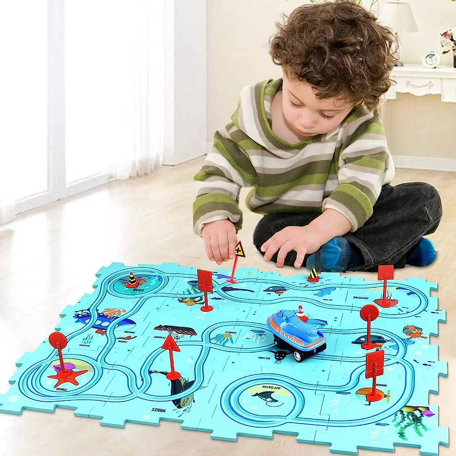 Puzzle Track Play - Operated Toy Vehicle and Puzzle Board