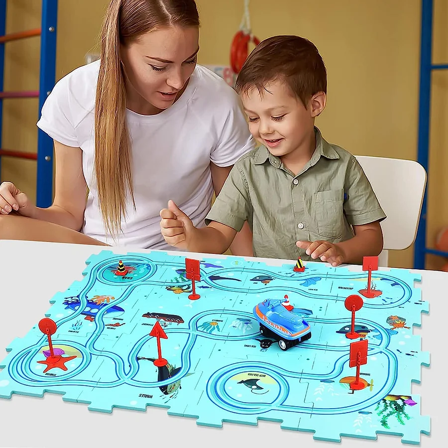 Puzzle Track Play - Operated Toy Vehicle and Puzzle Board