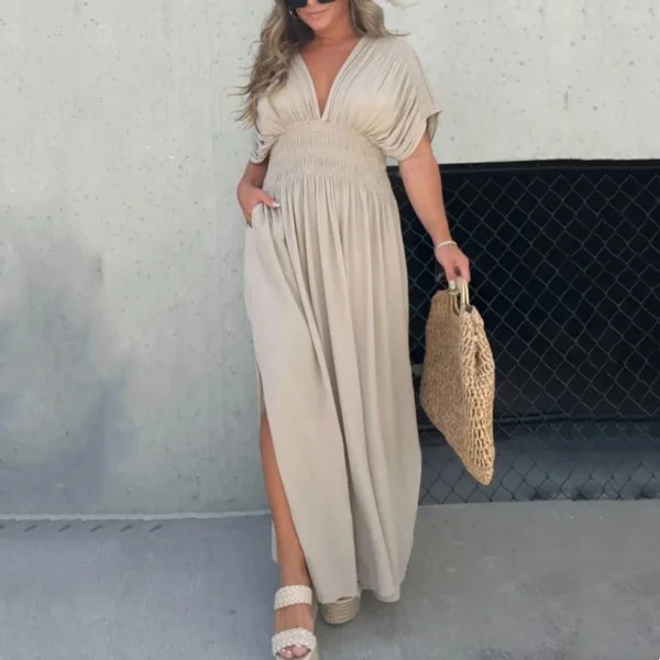 V-NECK EFFORTLESS MAXI LONG DRESS