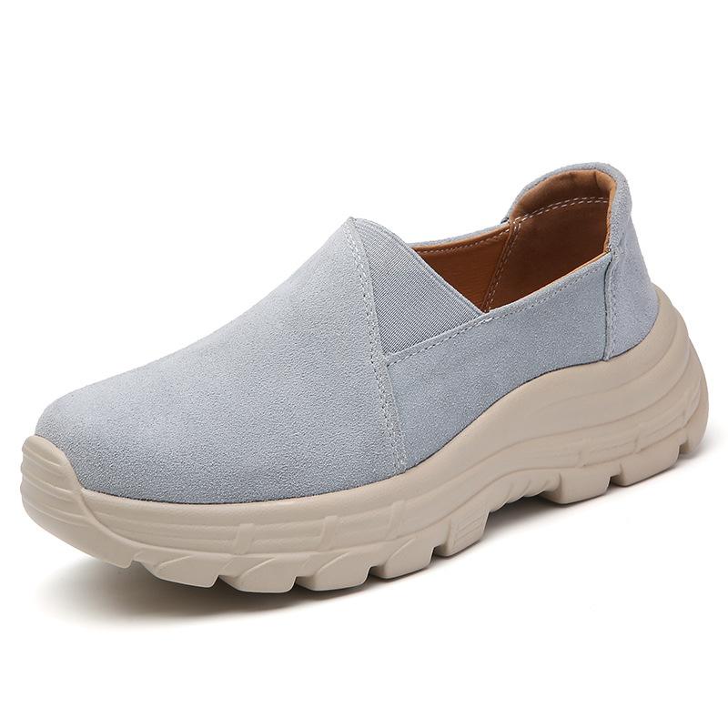 Autumn breathable leather elasticated slip on casual platform shoes