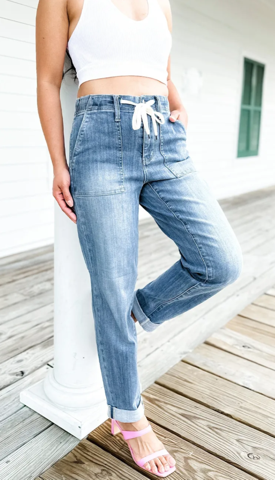 BLUE PULL ON DENIM JOGGERS