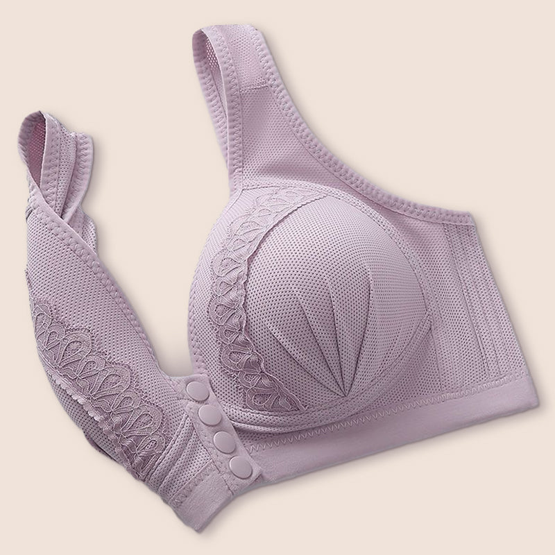 Front Button Breathable Skin-Friendly Cotton Bra-Pink