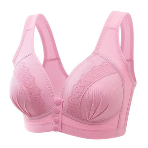 Front Button Breathable Skin-Friendly Cotton Bra-Pink