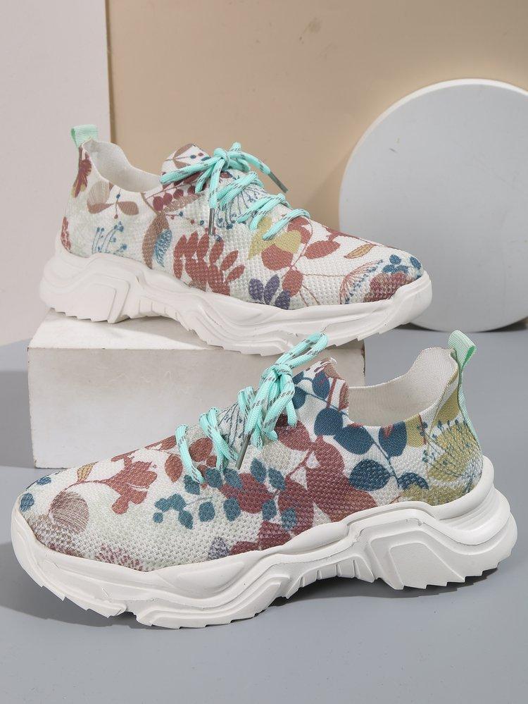 HOT SALE - Floral Print Lace - up Breathable Orthopedic Sneakers