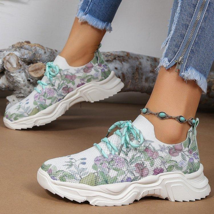 HOT SALE - Floral Print Lace - up Breathable Orthopedic Sneakers