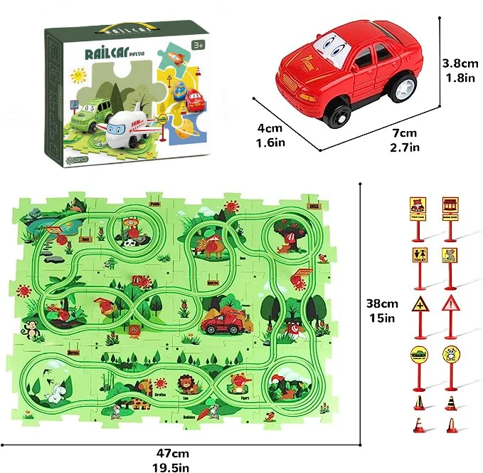 Last Day Sale 50% - Children's Educational Puzzle Track Car Play Set