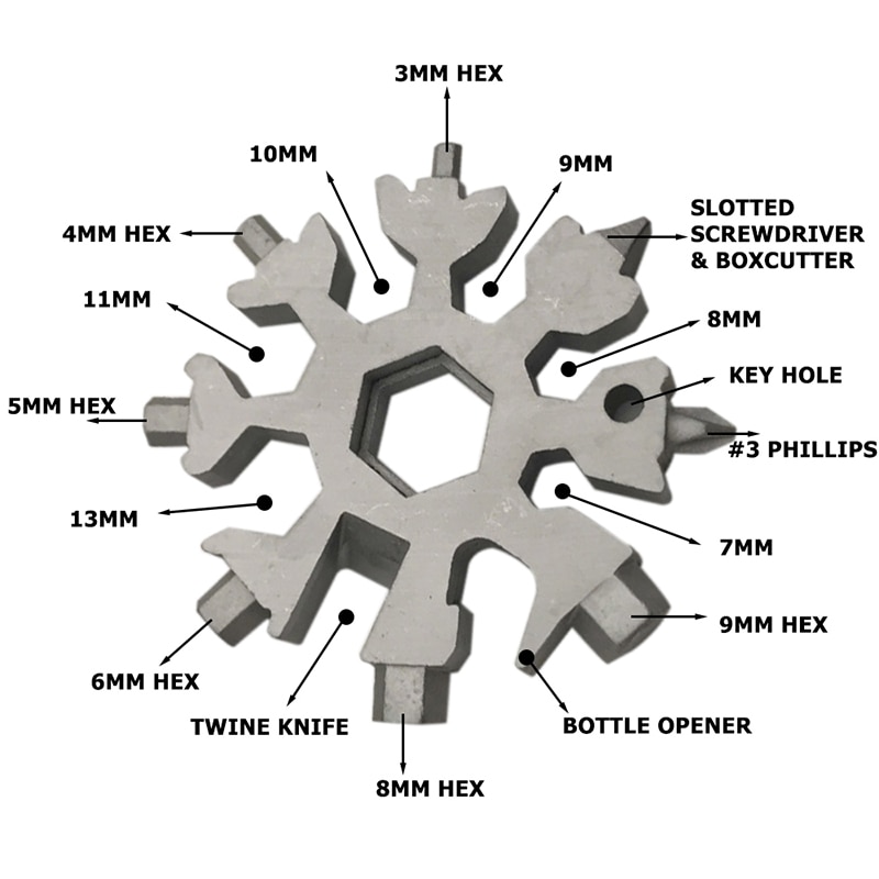 JollySnow - Snowflake - MultiTool 18-in-1 Stainless Steel Portable for Outdoor Adventure