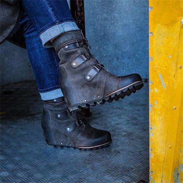 Women Lace Up Wedge Mid Winter Boots