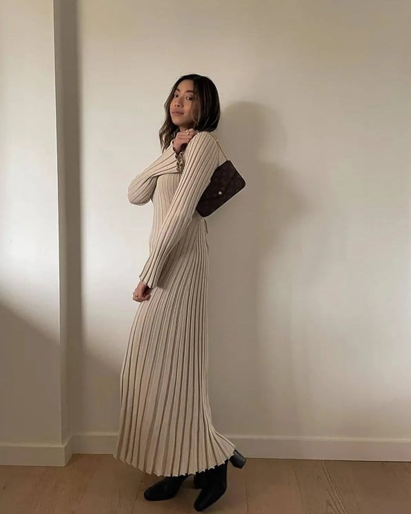 2023 Fall New Sleeved Knit Midi Dress