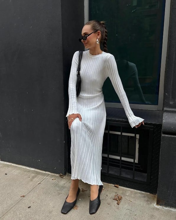 2023 Fall New Sleeved Knit Midi Dress