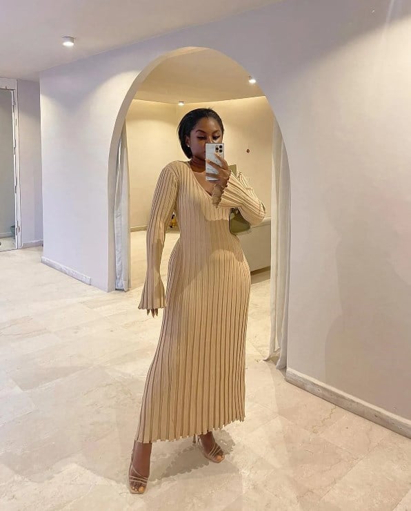 2023 Fall New Sleeved Knit Midi Dress