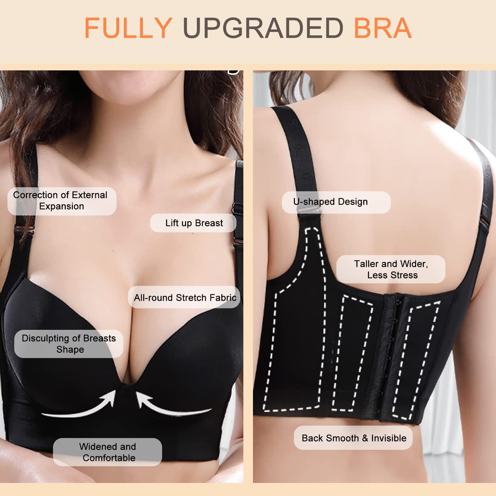 Women's Deep Cup Bra Hide Back Fat Full Back Coverage Push Up Bra With Shapewear Incorporated