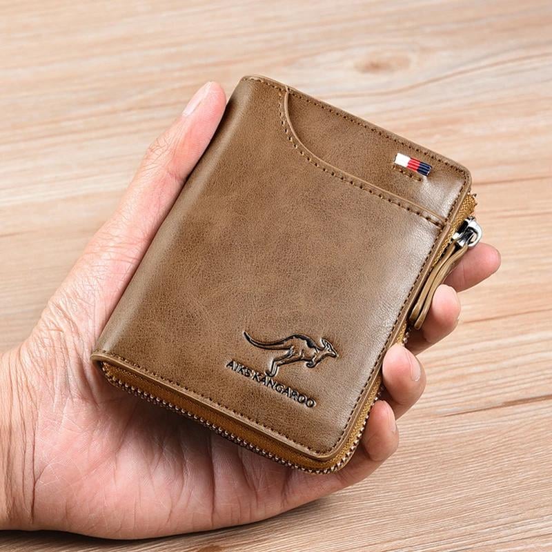 (2023-Christmas Hot Sale) Men Wallet Zipper Genuine Leather Purse (RFID PROTECTED)