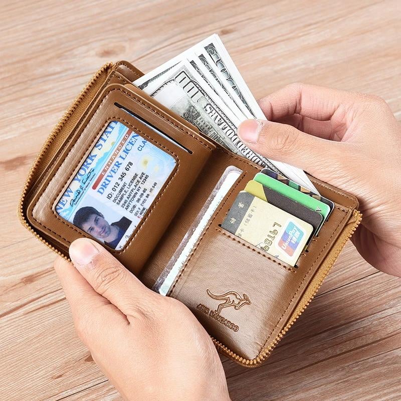 (2023-Christmas Hot Sale) Men Wallet Zipper Genuine Leather Purse (RFID PROTECTED)