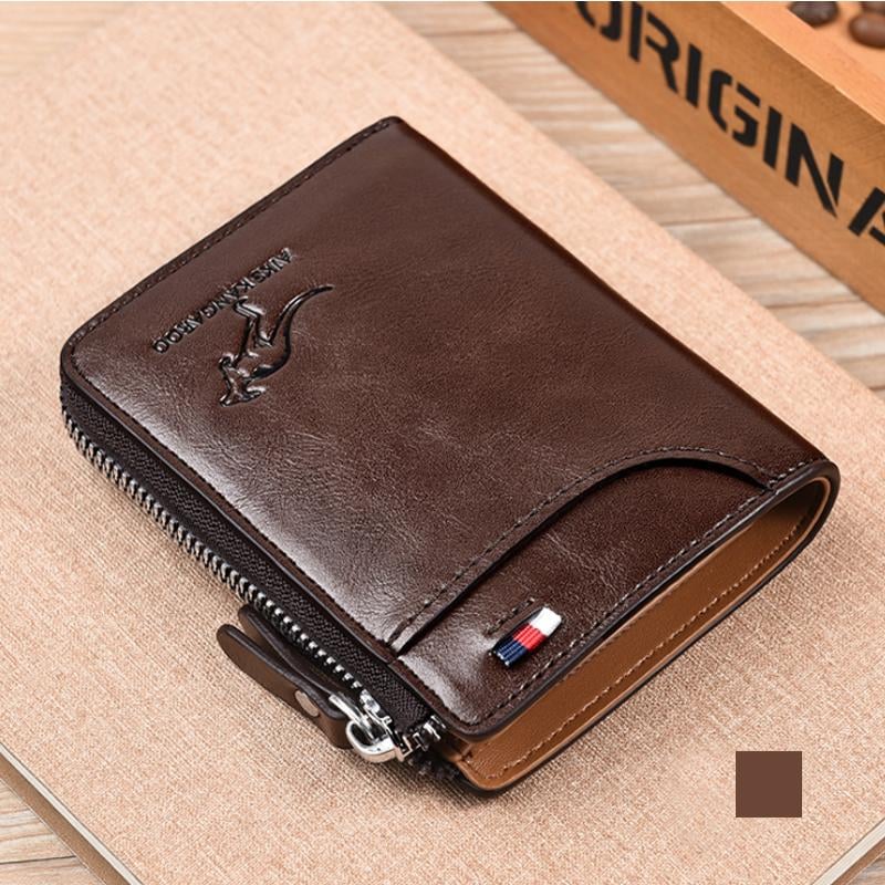 (2023-Christmas Hot Sale) Men Wallet Zipper Genuine Leather Purse (RFID PROTECTED)