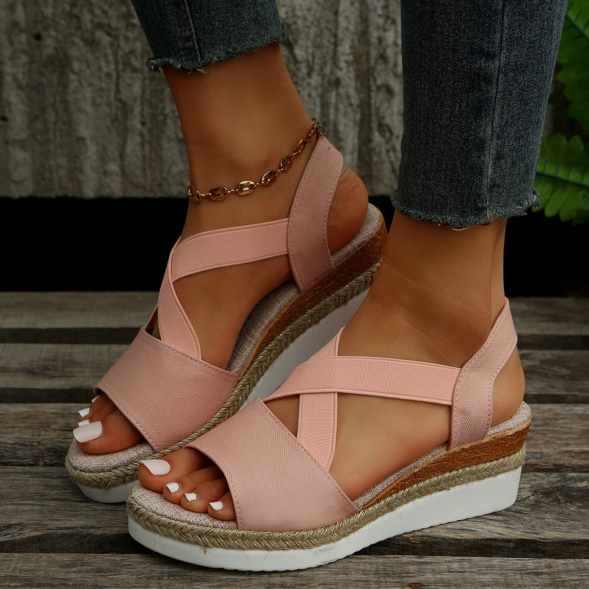 Libiyi Summer Flat Wedge Heel Fish Mouth Casual Women's Sandals