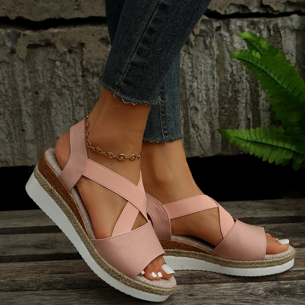 Libiyi Summer Flat Wedge Heel Fish Mouth Casual Women's Sandals