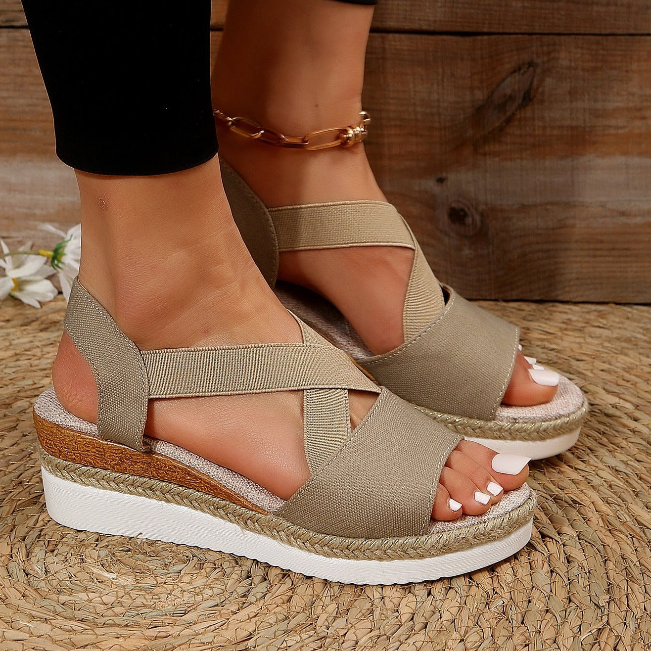 Libiyi Summer Flat Wedge Heel Fish Mouth Casual Women's Sandals