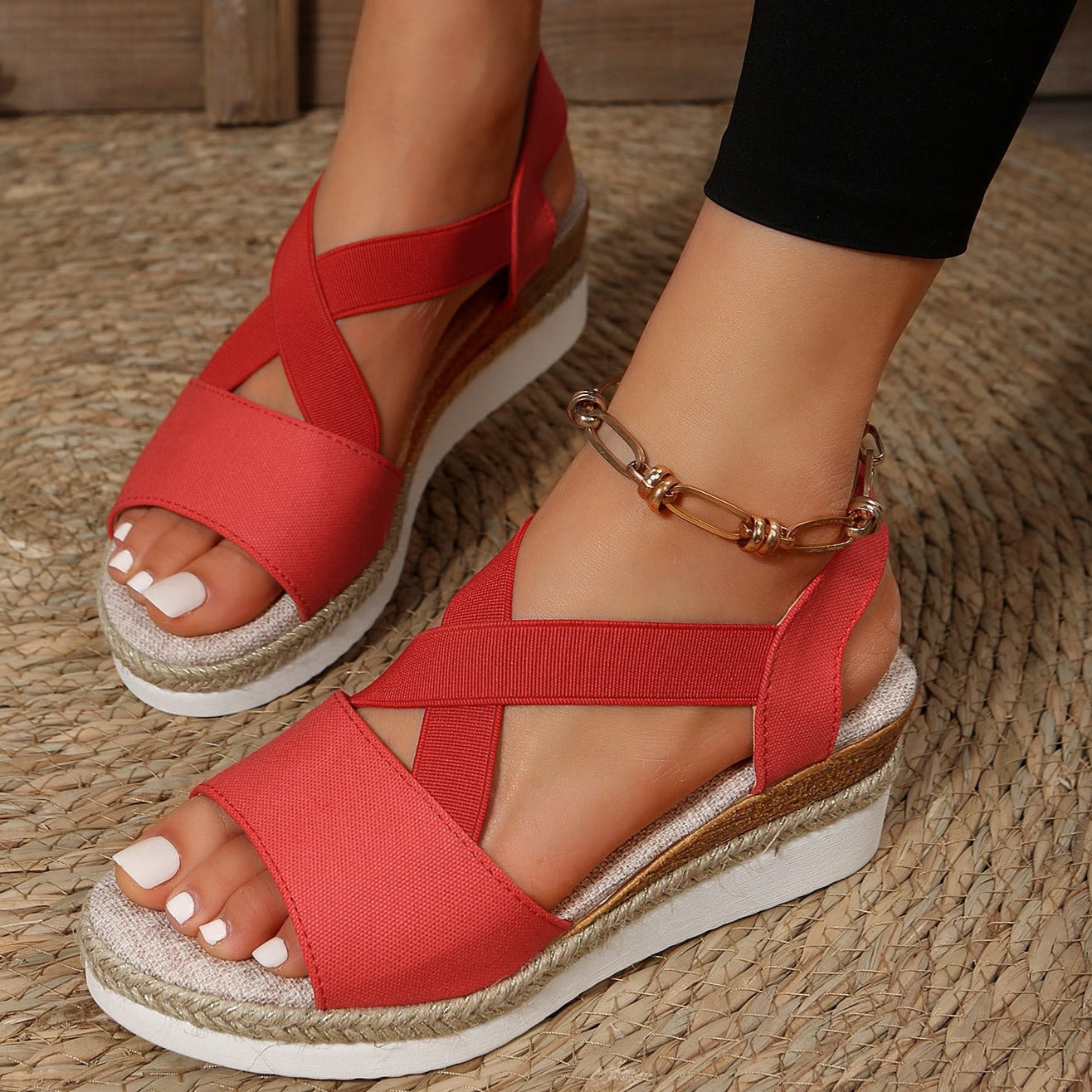 Libiyi Summer Flat Wedge Heel Fish Mouth Casual Women's Sandals