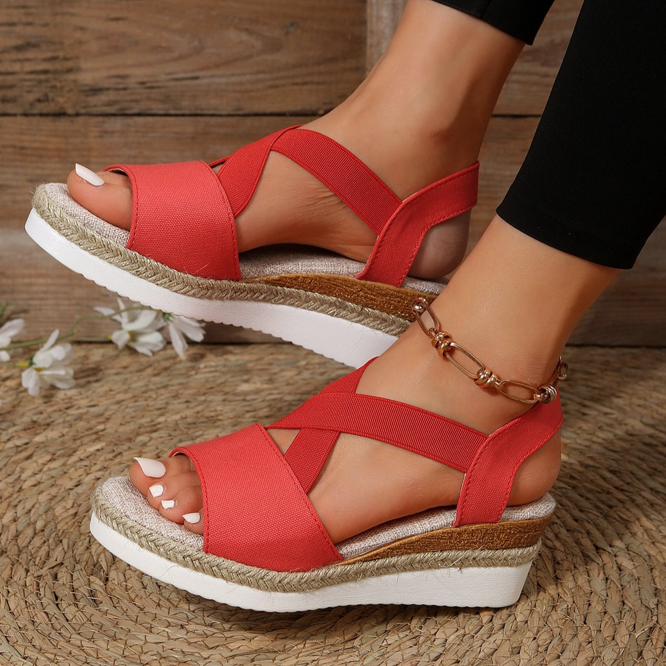 Libiyi Summer Flat Wedge Heel Fish Mouth Casual Women's Sandals