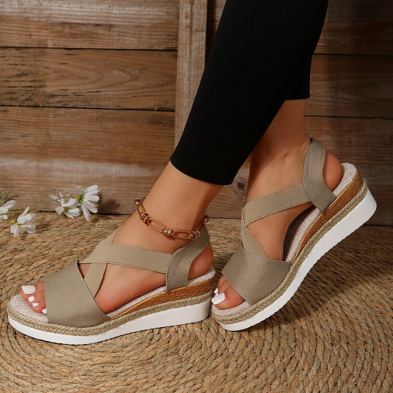 Libiyi Summer Flat Wedge Heel Fish Mouth Casual Women's Sandals