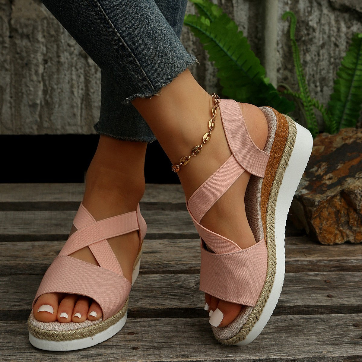 Libiyi Summer Flat Wedge Heel Fish Mouth Casual Women's Sandals