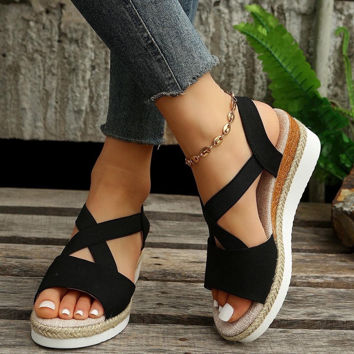 Libiyi Summer Flat Wedge Heel Fish Mouth Casual Women's Sandals