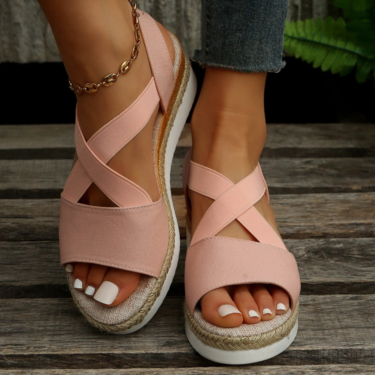 Libiyi Summer Flat Wedge Heel Fish Mouth Casual Women's Sandals