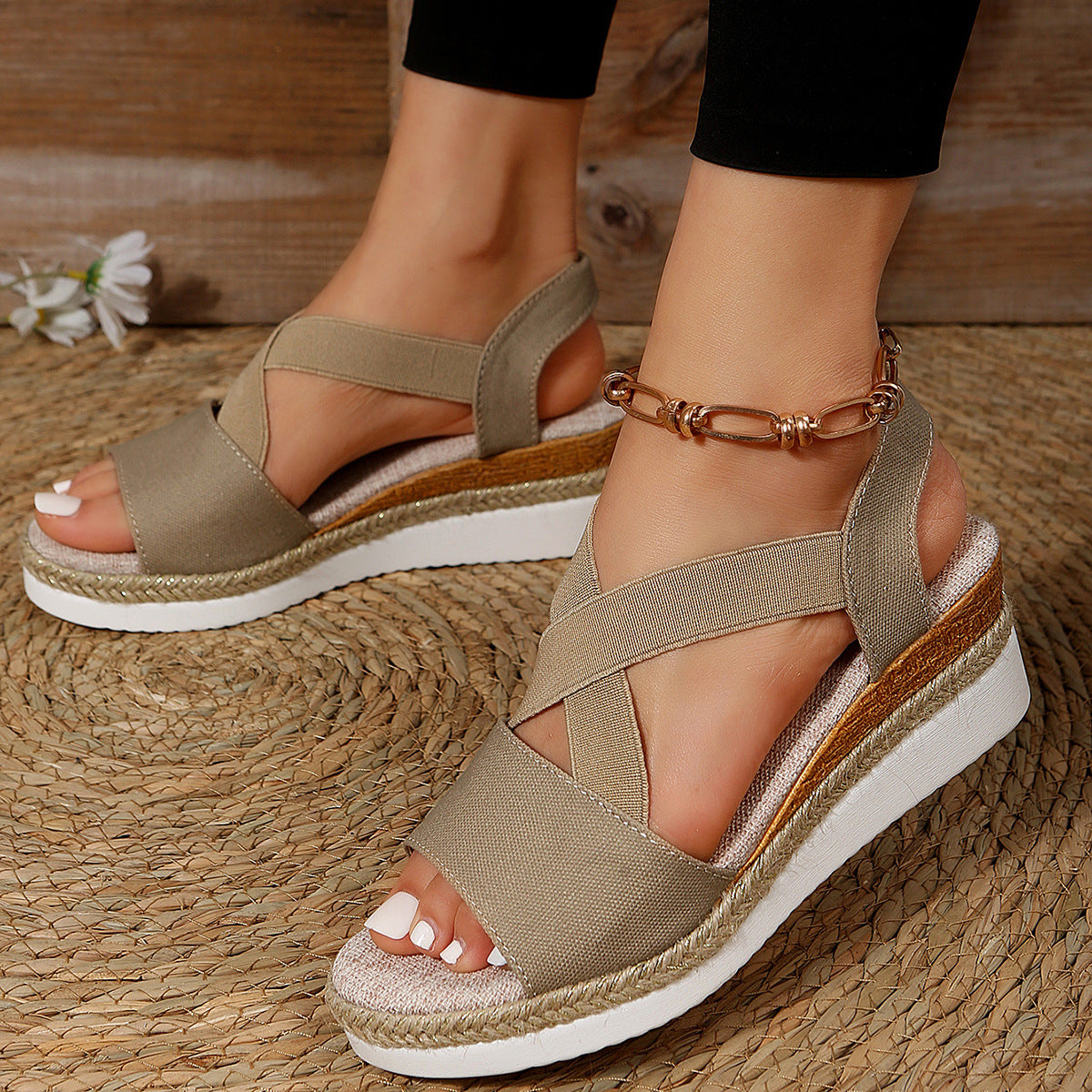 Libiyi Summer Flat Wedge Heel Fish Mouth Casual Women's Sandals