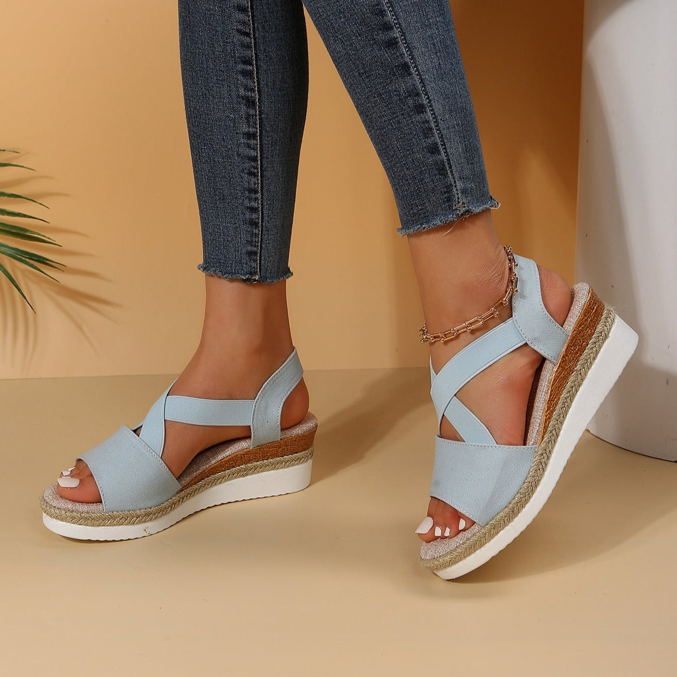 Libiyi Summer Flat Wedge Heel Fish Mouth Casual Women's Sandals