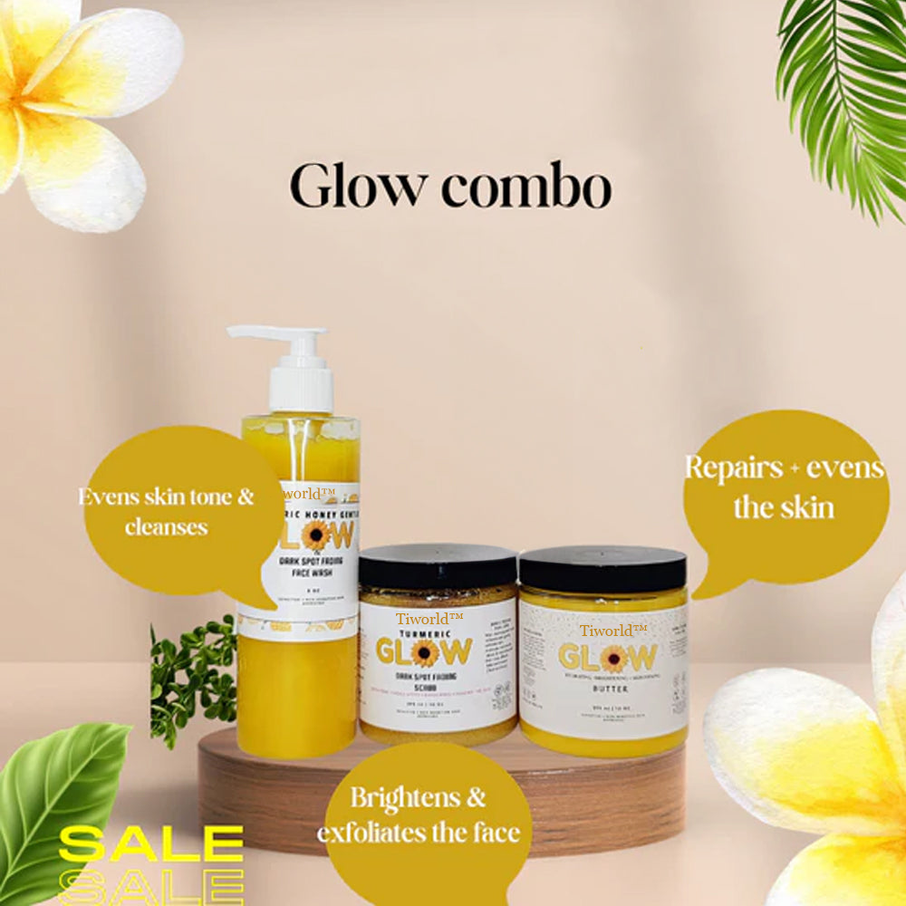 Tiworld GLOW COMBO - Turmeric Skin Care Set (Cleanser+Cream+Scrub