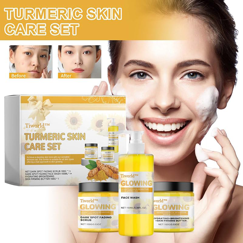 Tiworld GLOW COMBO - Turmeric Skin Care Set (Cleanser+Cream+Scrub