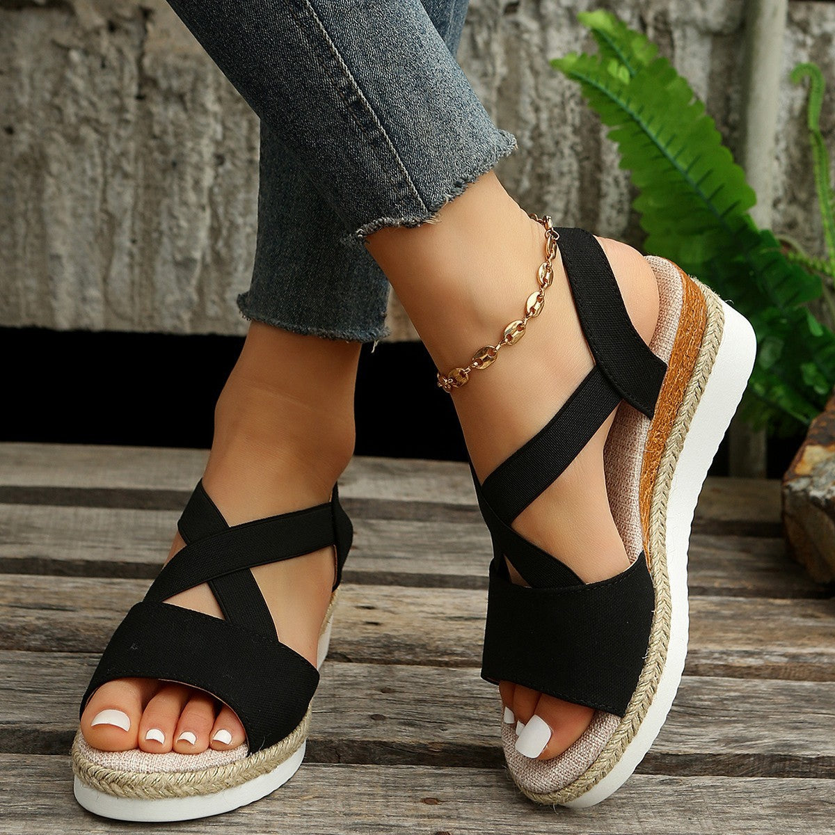 Grishay Summer Flat Wedge Heel Fish Mouth Casual Women's Sandals