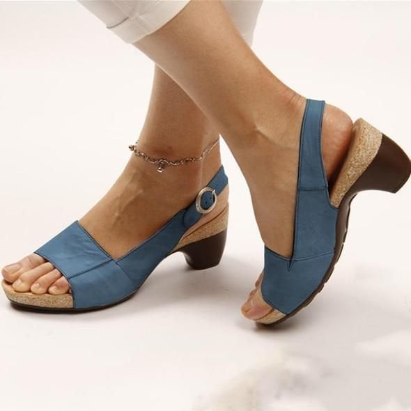 Grishay Women's Elegant Low Chunky Heel Comfy Sandals