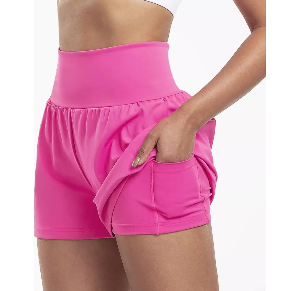 High Waisted 2-in-1 Yoga Shorts with Back and Side Pockets