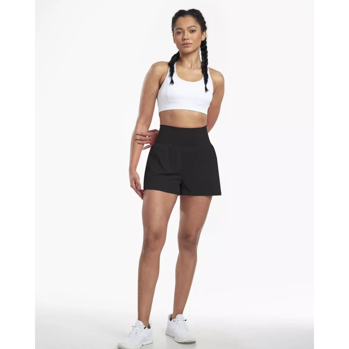 High Waisted 2-in-1 Yoga Shorts with Back and Side Pockets