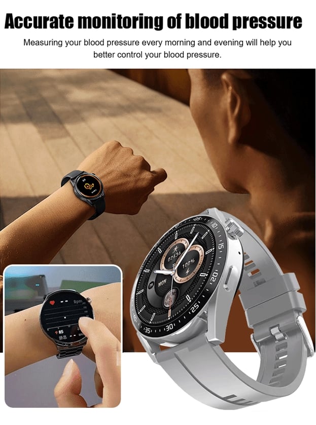 HVAWEI Painless Blood Glucose ALL DAY Monitoring Smart Bluetooth Watch